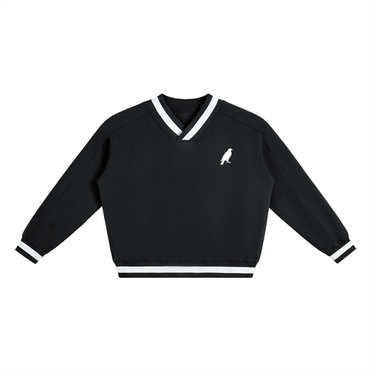 V-Neck Contrast Collar Boxy Sweatshirt