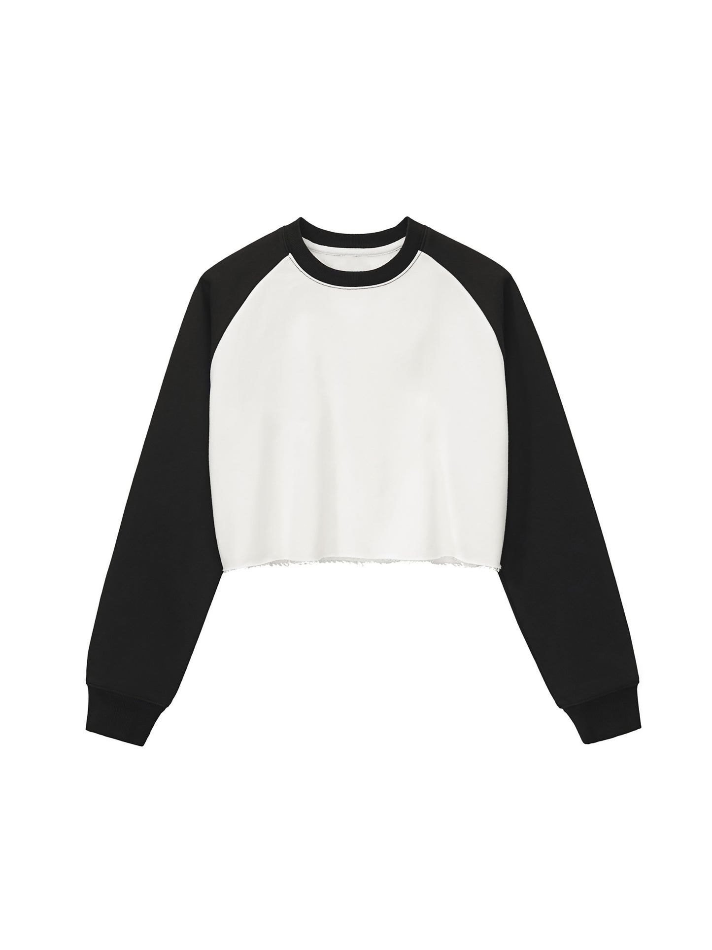 Raw-Hem Color-Block Raglan Crop Sweatshirt